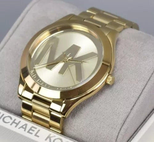 Michael Kors Slim Runway Analog Quartz Gold Dial Gold Steel Strap Watch For Women - MK3739