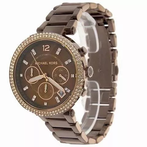 Michael Kors Parker Chronograph Brown Dial Brown Steel Strap Watch For Women - MK5578