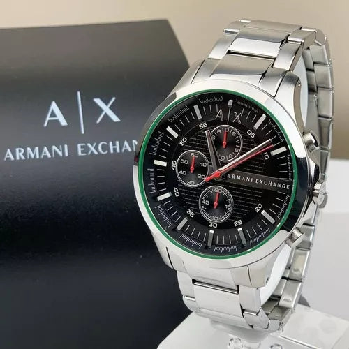 Armani Exchange Hampton Chronograph Black Dial Silver Steel Strap Watch For Men - AX2163