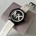 Michael Kors Janelle Three Hand Black Dial White Rubber Strap Watch For Women - MK7137