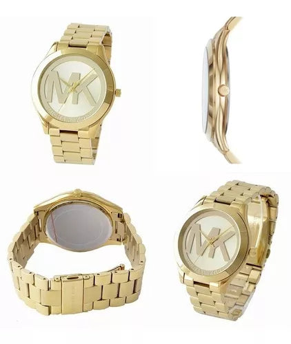 Michael Kors Slim Runway Analog Quartz Gold Dial Gold Steel Strap Watch For Women - MK3739