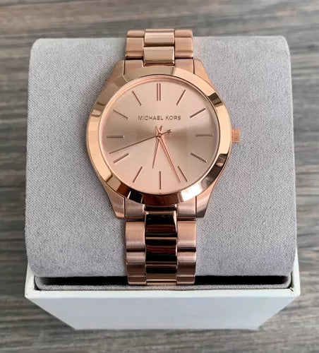 Michael Kors Mini Slim Runway Chronograph Quartz Rose Gold Dial Rose Gold Steel Strap Watch For Women - MK3205