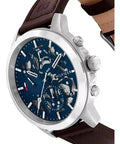 Tommy Hilfiger Henry Chronograph Blue Dial Brown Leather Strap Watch For Men -1710476