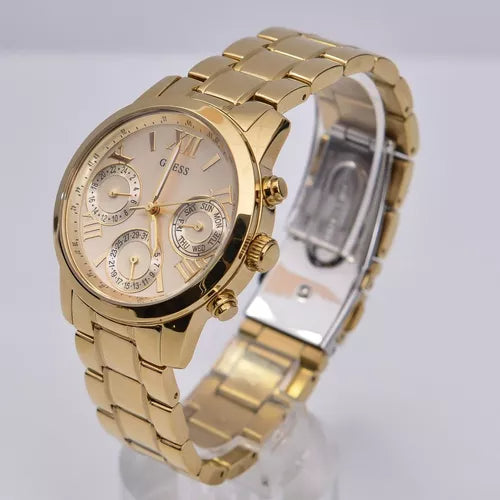 Guess Mini Sunrise Quartz Gold Dial Gold Steel Strap Watch For Women - W0448L2