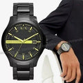 Armani Exchange Hampton Black Dial Black Steel Strap Watch For Men - AX2407