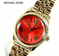 Michael Kors Lexington Quartz Orange Dial Gold Steel Strap Watch For Women - MK3284