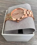 Michael Kors Mini Slim Runway Chronograph Quartz Rose Gold Dial Rose Gold Steel Strap Watch For Women - MK3205