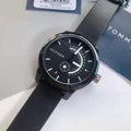 Tommy Hilfiger Denim Quartz Black Dial Black Leather Strap Watch for Men - 1791479