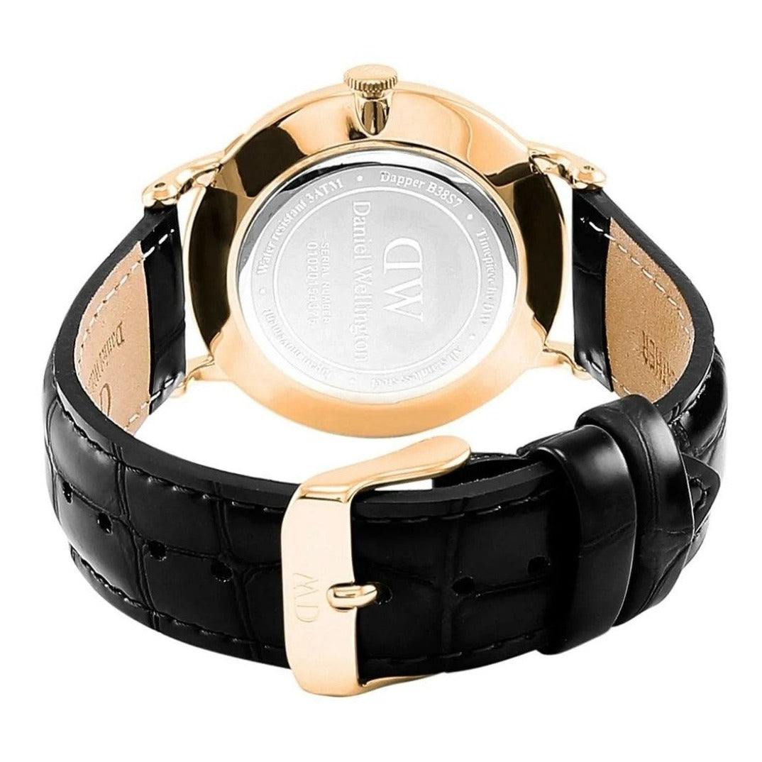 Daniel Wellington Dapper Reading White Dial Black Leather Strap Watch For Women - DW00100118