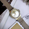 Michael Kors Lennox Three-Hand Gold Dial Gold Mesh Bracelet Watch For Women - MK7335