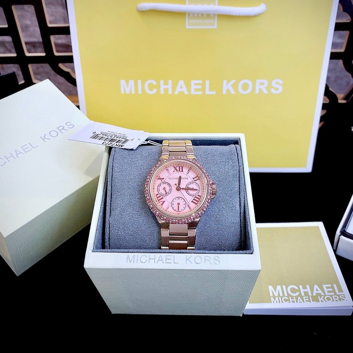 Michael Kors Mini Camille Multifunction Rose Gold Dial Rose Gold Steel Strap Watch For Women - MK7273