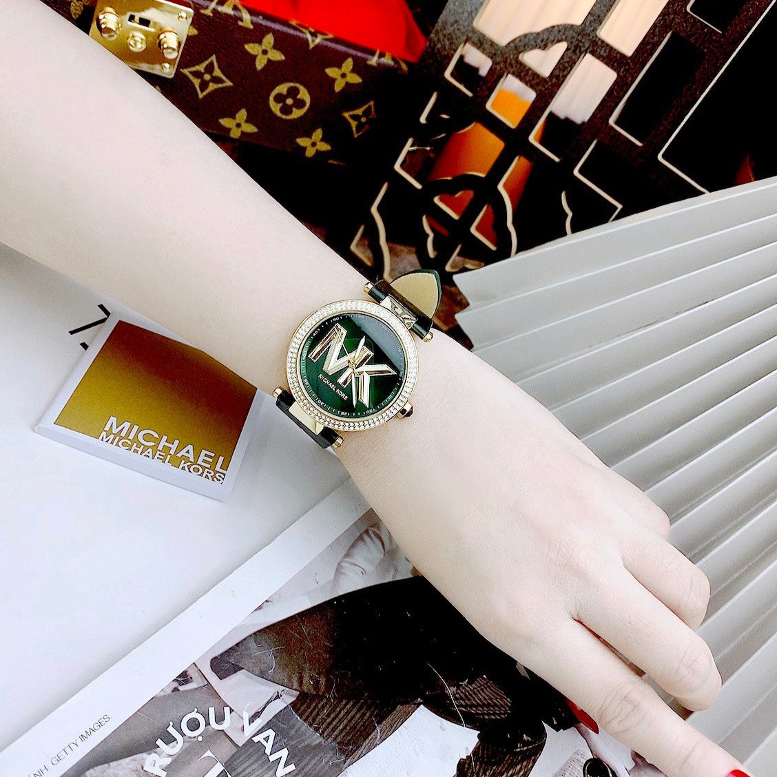 Michael Kors Parker Green Dial Green Leather Strap Watch For Women - MK4724