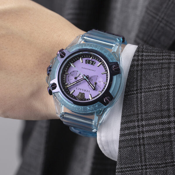 Versace Icon Active Chronograph Purple Dial Blue Silicone Strap Watch For Men - VEZ701523