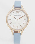 Emporio Armani Aurora Quartz Mother of Pearl White Dial Blue Leather Strap Watch For Women - AR11109