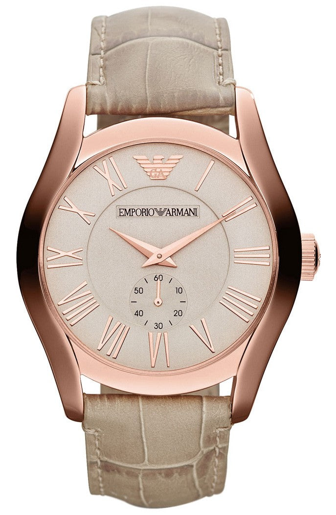 Emporio Armani Valente Analog Beige Dial Beige Leather Strap Watch For Men - AR1667