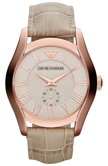 Emporio Armani Valente Analog Beige Dial Beige Leather Strap Watch For Men - AR1667