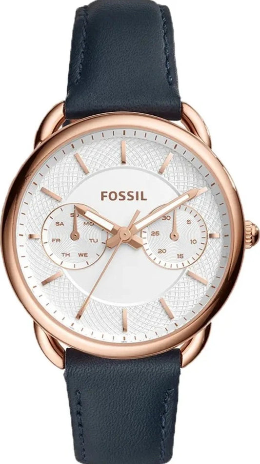 Fossil Tailor White Dial Blue Leather Strap Watch for Women - ES4260