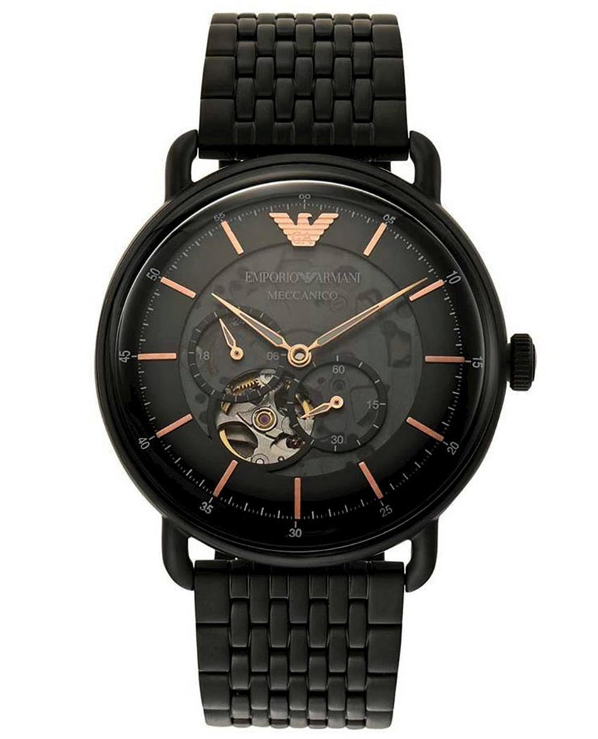 Emporio Armani Automatic Multifunction Black Dial Black Mesh Bracelet Watch For Men - AR60025