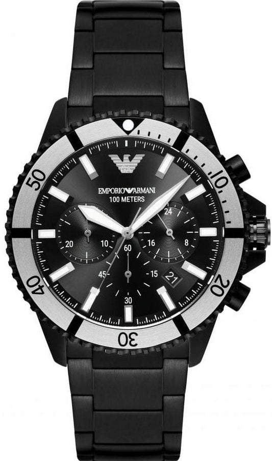 Emporio Armani Diver Chronograph Black Dial Black Steel Strap Watch For Men - AR80050