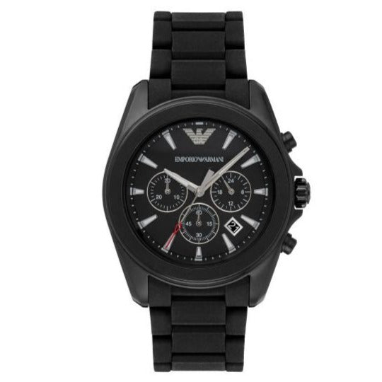 Emporio Armani Sportivo Chronograph Black Dial Black Silicone Strap Watch For Men - AR6092