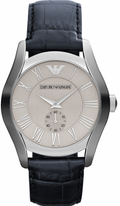 Emporio Armani Valente Quartz Silver Dial Grey Leather Strap Watch For Men - AR1666