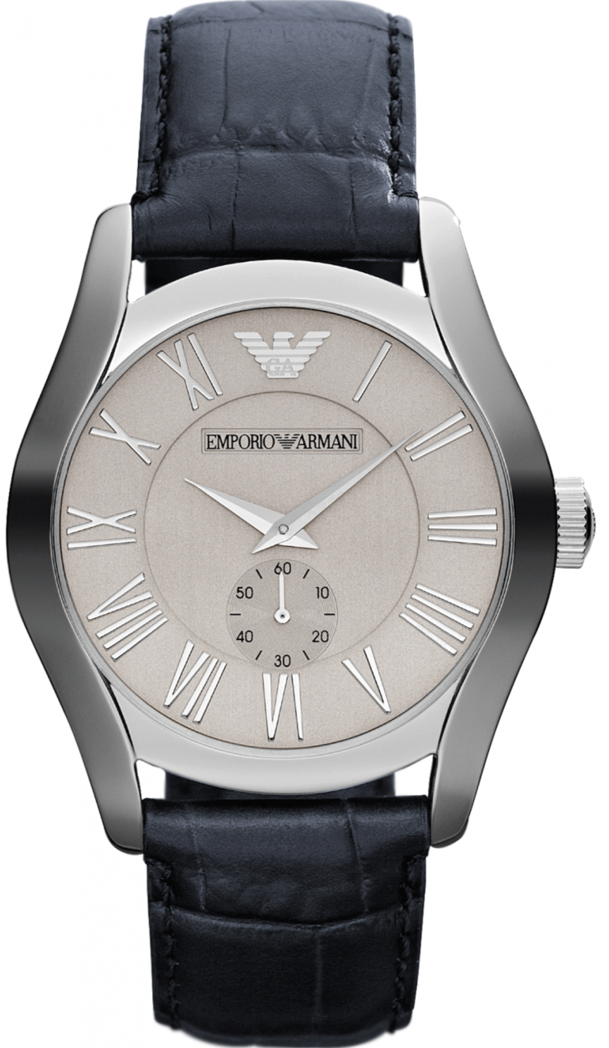 Emporio Armani Valente Quartz Silver Dial Grey Leather Strap Watch For Men - AR1666