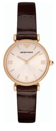 Emporio Armani Classic Quartz Pink Dial Brown Leather Strap Watch For Women - AR1911