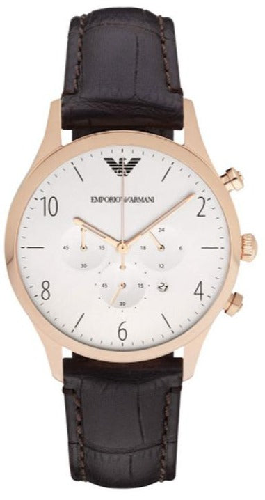 Emporio Armani Beta Chronograph White Dial Brown Leather Strap Watch For Men - AR1916