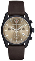 Emporio Armani Sportivo Chronograph Beige Dial Brown Leather Strap Watch For Men - AR6078