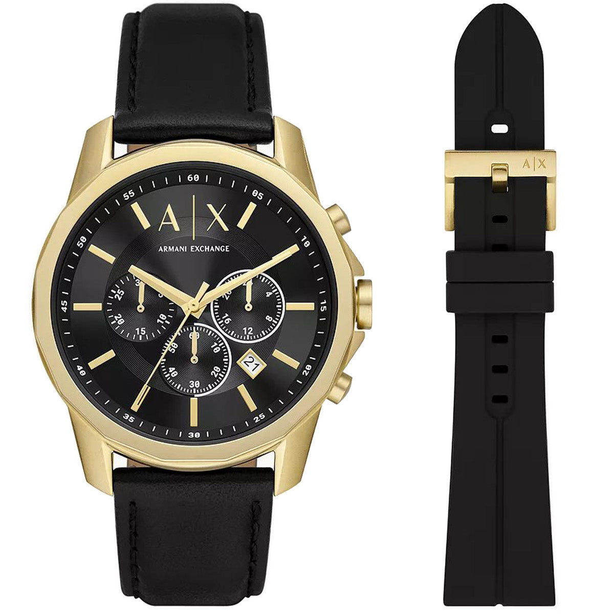 Armani Exchange Outerbanks Chronograph Black Dial Black Leather Strap Watch For Men - AX7133