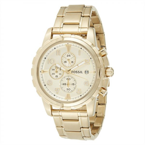 Fossil Dean Chronograph Beige Dial Gold Steel Strap Watch for Men - FS4867