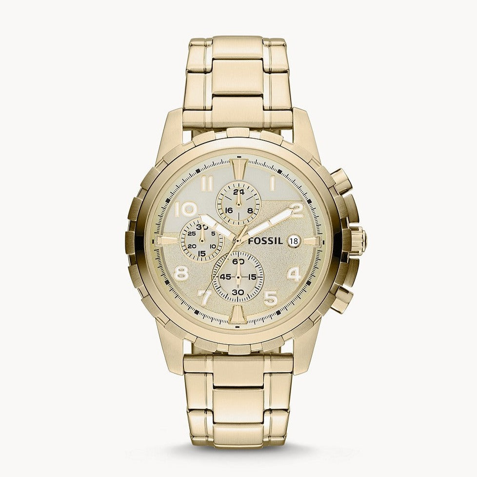 Fossil Dean Chronograph Beige Dial Gold Steel Strap Watch for Men - FS4867