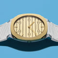 Gucci 25H Quartz Gold Dial Silver Steel Strap Watch for Men - YA163405