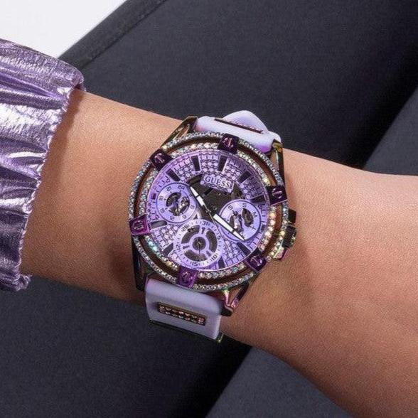 Guess Queen Quartz Purple Dial Purple Silicone Strap Watch For Women - GW0536L4