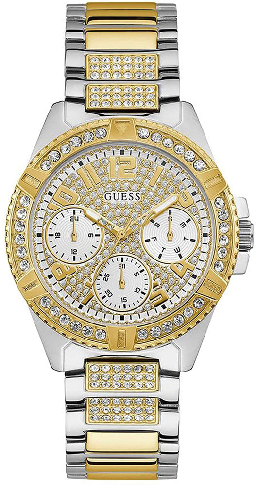 Guess Frontier Chronograph Crystals Gold Dial Two Tone Steel Strap Watch For Women - W1156L5