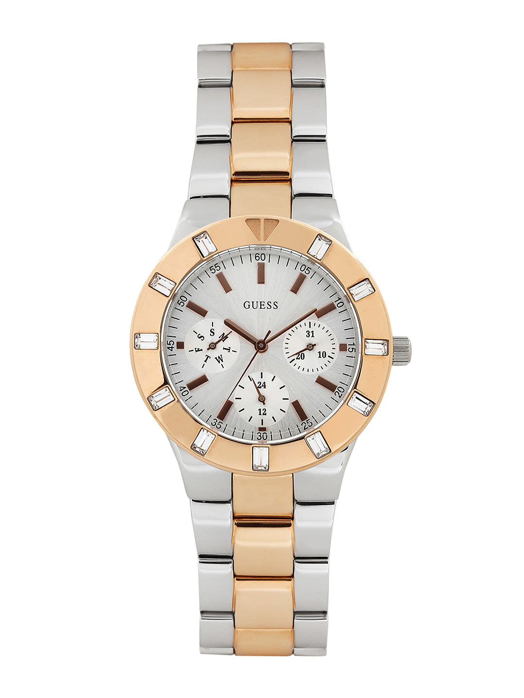 Guess Glisten Chronograph Analog Silver Dial Two Tone Steel Strap Watch For Women - W14551L1