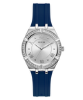 Guess Cosmo Diamonds Silver Dial Blue Rubber Strap Watch for Women - GW0034L5