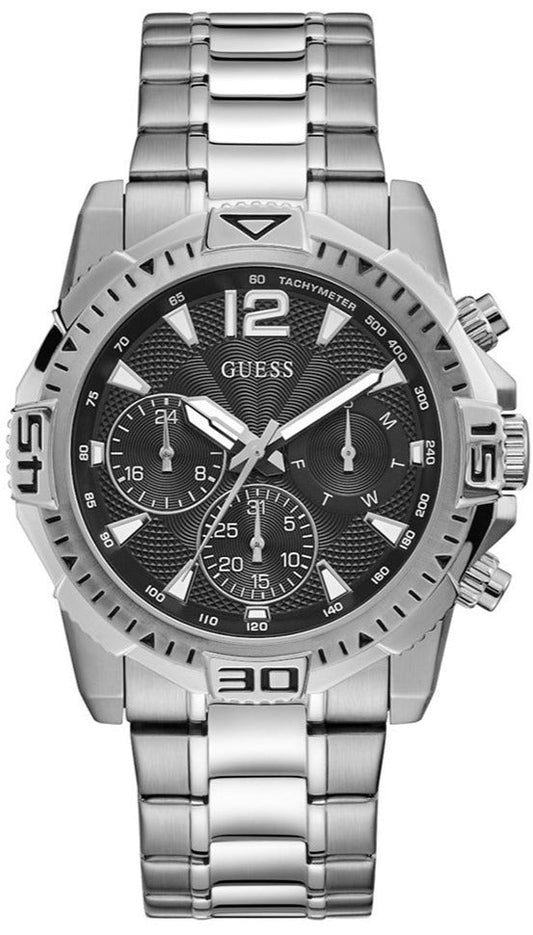 FREE GIFT | Guess Commander Chronograph Black Dial Silver Steel Strap Watch for Men - GW0056G1