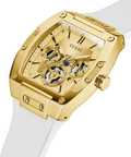 Guess Phoenix Multifunction Gold Dial White Leather Strap Watch for Men - GW0202G6