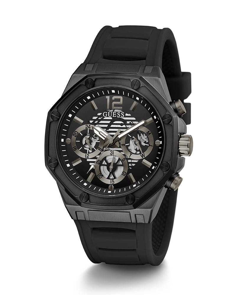 Guess Momentum Black Dial Black Rubber Strap Watch for Men - GW0263G4