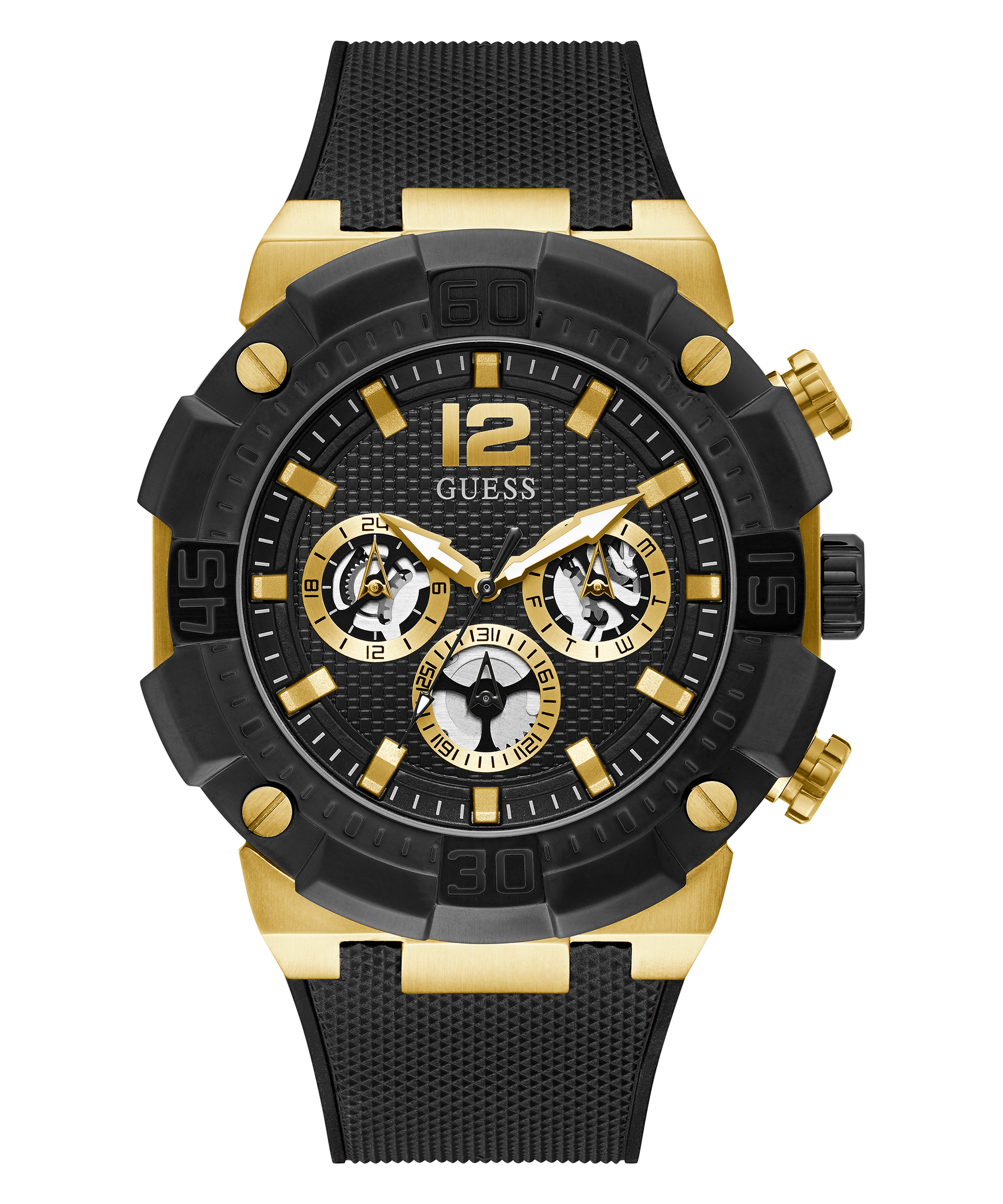 Guess Navigator Chronograph Black Dial Black Rubber Strap Watch for Men - GW0264G3