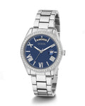 Guess Luna Diamonds Blue Dial Silver Steel Strap Watch for Women - GW0307L1