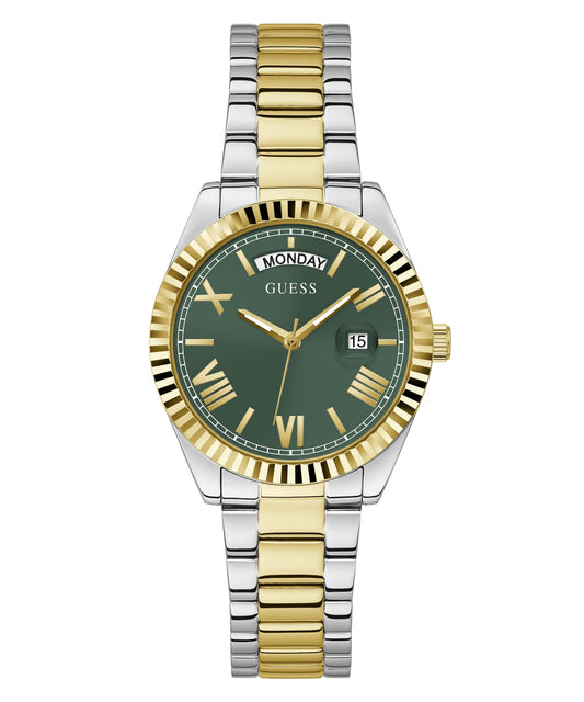 Guess Luna Quartz Green Dial Two Tone Steel Strap Watch For Women - GW0308L5