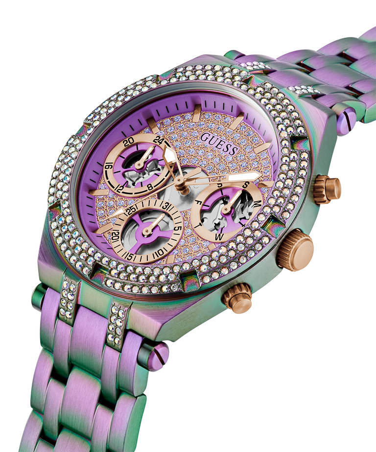 Guess Heiress Multifunction Diamonds Purple Dial Purple Steel Strap Watch for Women - GW0440L3