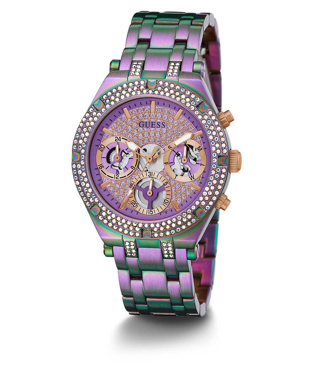 Guess Heiress Multifunction Diamonds Purple Dial Purple Steel Strap Watch for Women - GW0440L3