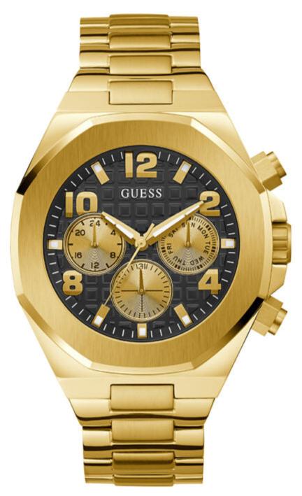 Guess Empire Quartz Black Dial Gold Steel Strap Watch For Men - GW0489G2