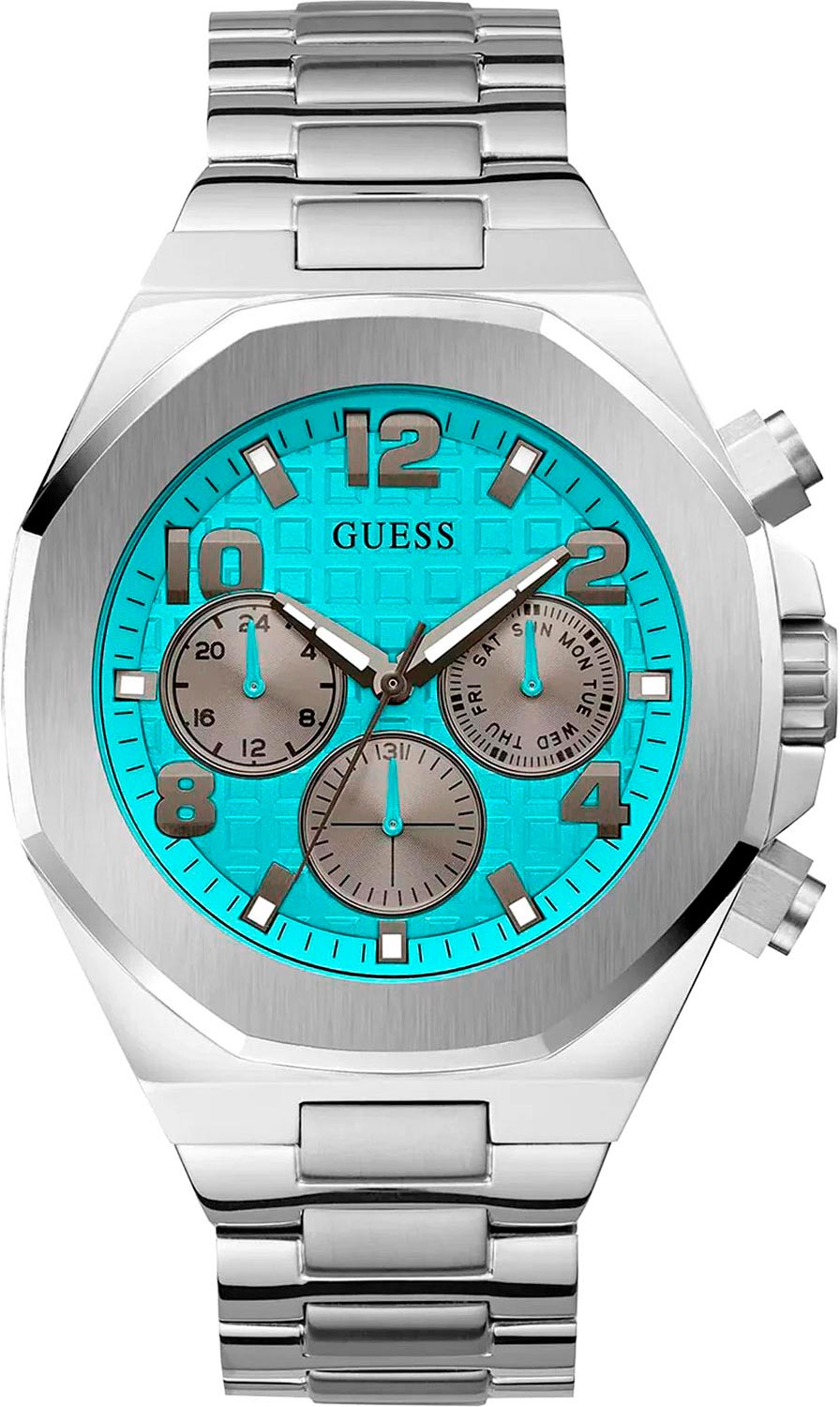 Guess Empire Chronograph Quartz Sky Blue Dial Silver Steel Strap Watch For Men - GW0489G3