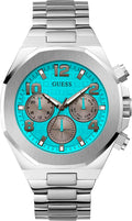 Guess Empire Chronograph Quartz Sky Blue Dial Silver Steel Strap Watch For Men - GW0489G3