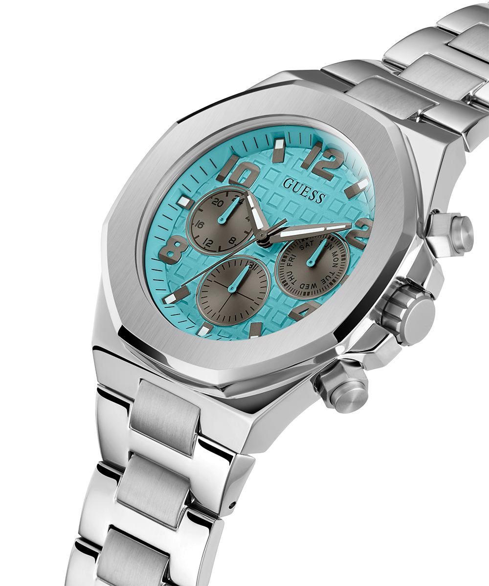 Guess Empire Chronograph Quartz Sky Blue Dial Silver Steel Strap Watch For Men - GW0489G3