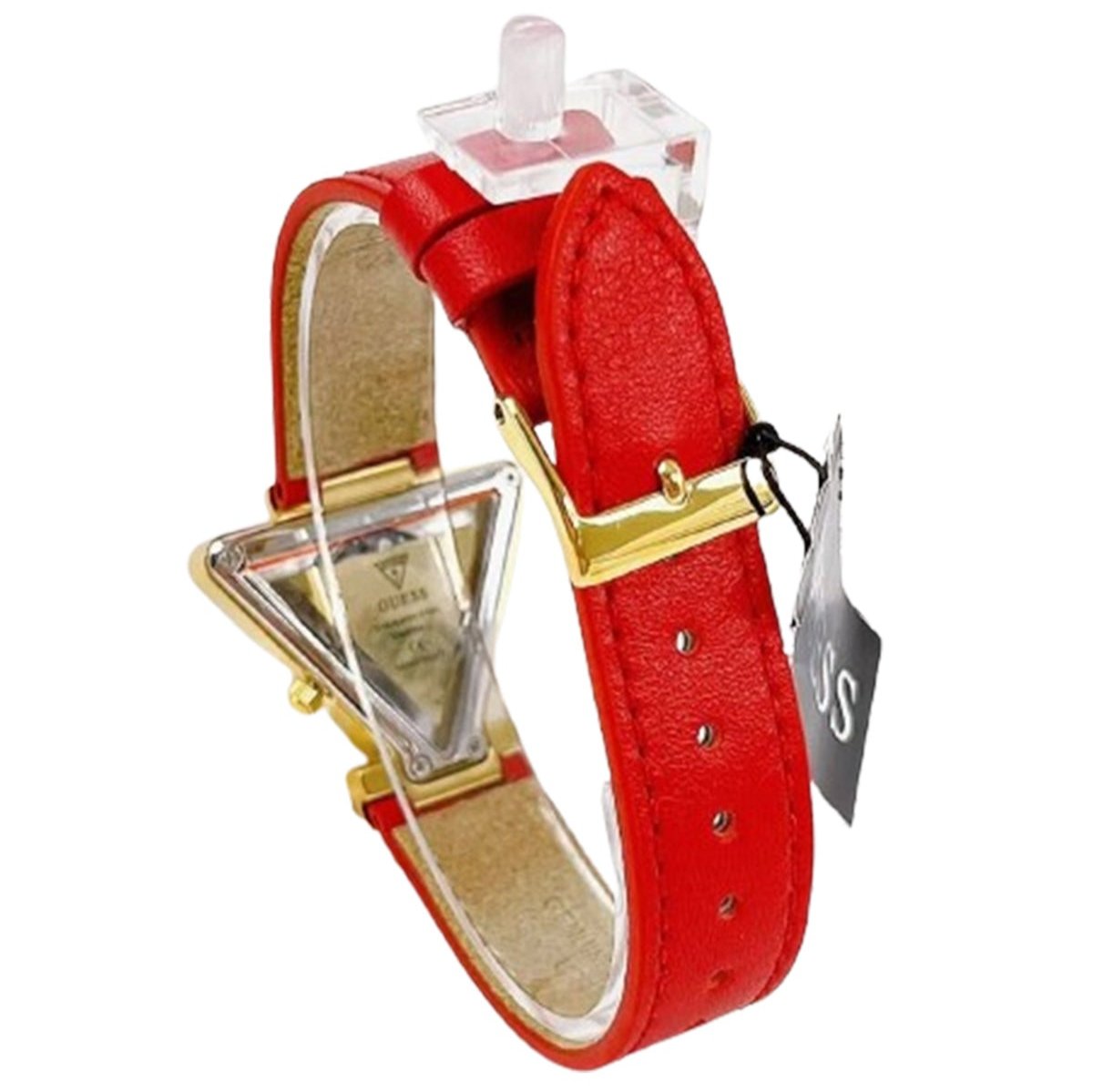 Guess Fame Quartz Gold Dial Red Leather Strap Watch For Women - GW0504L2